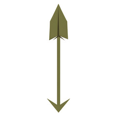 Bold Arrow with Balanced Symmetry in Olive Green Isolated on Transparent Background