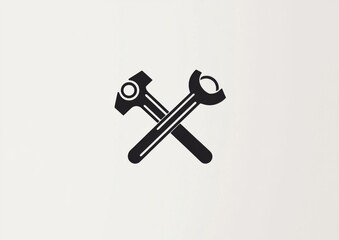 Minimal hammer and wrench icon logo in clean line style, simple black outline on white background.
