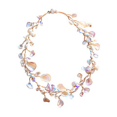 Elegant Shell Necklace with a Freeflowing Drape Isolated on Transparent Background