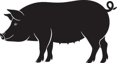 Pig Female Side View Silhouette Vector