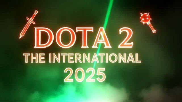 Dota 2 The International 2025 video with smoke and lasers on esports arena for cyber games news. AI genereted