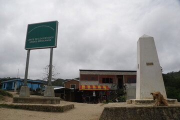 Border, guatemala, mountains, little town, foggy day, clouds, mountain, city limit, city limit sign at chiapas, mexico 