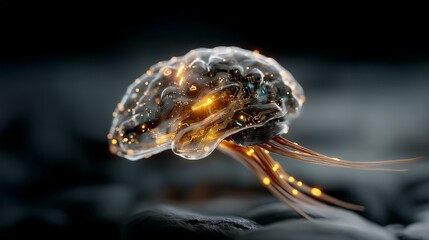 Futuristic Digital Brain Made of Circuits and Fibers