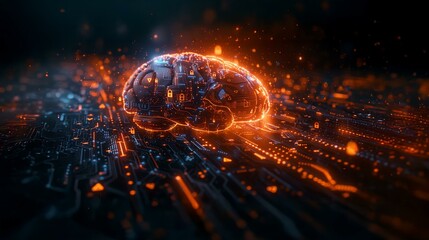 Futuristic Digital Brain with Circuitry and Fiber Optics