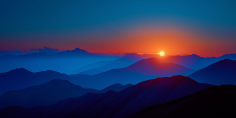 Fototapeta premium Glowing sunrise illuminating deep mountain layers 