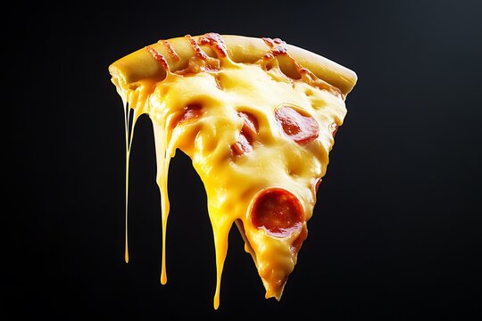Pizza slice emoji with gooey cheese, perfectly isolated on solid black.