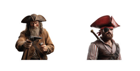 Two detailed pirate characters with weapons, hats and fierce expressions