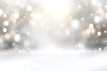 Shimmering silver bokeh light effect softly blending into a solid white background.