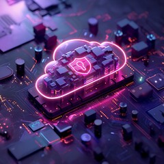 Isometric Illustration of Cloud Firewall Security