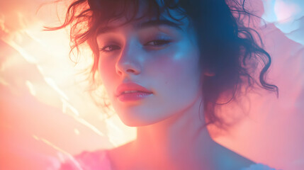 Obraz premium Ethereal beauty portrait bathed in luminescent light and pastel hues