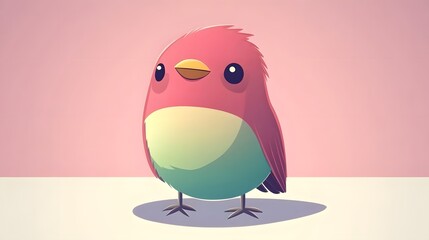 Adorable Pink and Green Cartoon Bird Illustration