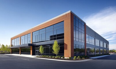 Obraz premium Modern warehouse office exterior design. AI generated illustration.
