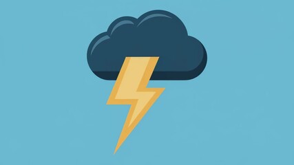 Animated lightning bolt flashing from a dark cloud on a blue background, ideal for representing concepts related to thunderstorms, electricity, and bad weather - Powered by Adobe