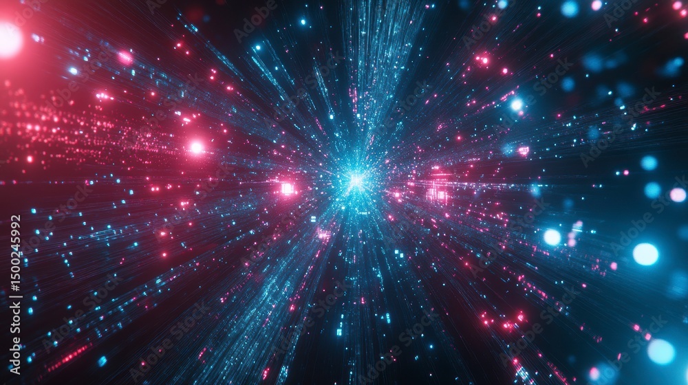 Wall mural abstract glowing particles radiating from a central point, creating a sense of movement and energy i