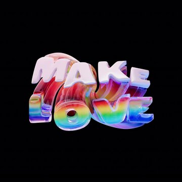 Animated 3D Typography &ldquo;MAKE LOVE&rdquo; on Transparent Background