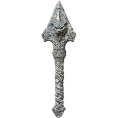 A Stone Arrow with Viking Berserker Wolf Carvings N Isolated on Transparent Background