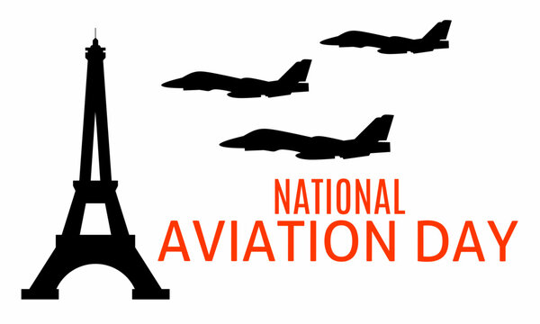 National Aviation Day greeting card with airplane and Eiffel Tower background vector illustration, suitable for National Aviation Day event in United States