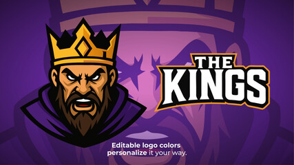 Angry Purple King Mascot Logo Vector – Crowned Royal Leader with Fierce Expression for Esport Team, Gaming Logo, Streamer Brand or Tactical Competitive Identity
