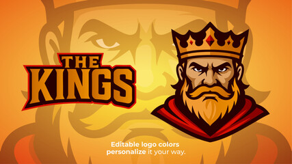 Royal King Mascot Logo Vector – Noble Crowned Leader with Stern Face for Esport Team, Gaming Logo, Streamer Brand or Tactical Medieval Competitive Identity

