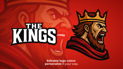 Angry King Mascot Logo Vector – Crowned Warrior Shouting for Esport Team, Gaming Logo, Streamer Brand or Aggressive Royal Competitive Identity

