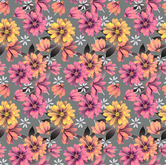 Pink and Yellow  Chrysanthemum Seamless Repeat 