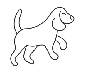 Minimalist outline of a cheerful canine in motion. Perfect for childrens books, petrelated designs, or playful logos. Illustrates joy, companionship, and activity.