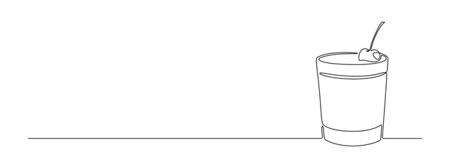 Glass of cocktail in continuous one line drawing. Alcohol shot and beverage bar in simple linear style. Drink menu in editable stroke. Doodle contour vector illustration © Olga Rai