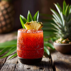 A vibrant Jungle Bird cocktail garnished with pineapple, evoking tropical bliss.