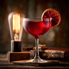 A captivating blood cocktail radiates warmth and sophistication, inviting a sense of indulgence.