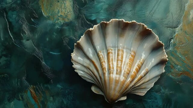 Seashell on Green Background - Tranquil Oceanic Beauty