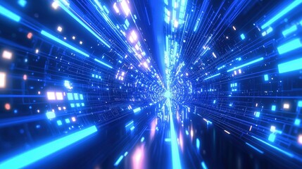 Fototapeta premium Digital tunnel with glowing, vibrant lines.