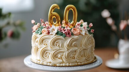 Elegant 60th Birthday Cake with Gold Number Toppers