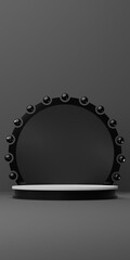 Black Podium With Dramatic Lights Showcases Product. Vertical view