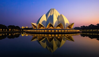 Lotus Temple at Dawn: A Serene Reflection