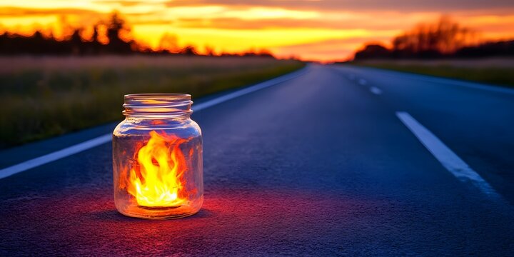 Sunset Road Fire in a Jar Magical Scene