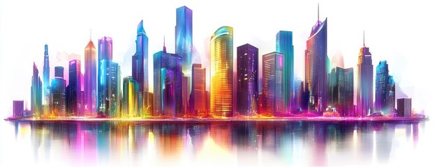 Fototapeta premium Colorful cityscape skyline at night