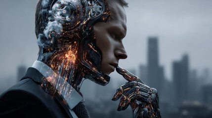 Artificial intelligence analyze business data and optimizes work company. Isometric vector illustration. Banner