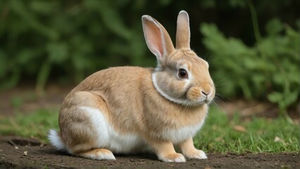 Fototapeta premium rabbit on the grass in forest cinematic view high detail image pretty rabbit 