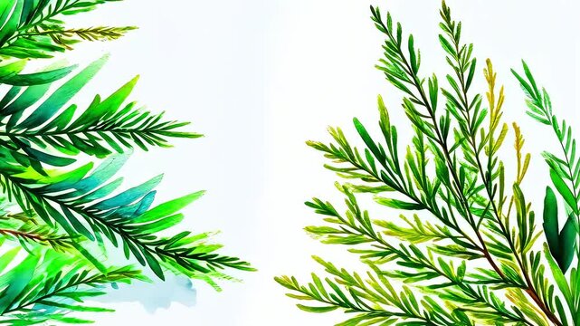 Frame made of botanical elements isolated on wite space, background with green branches and plants, leaves, drawn banner design