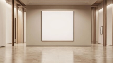 Modern interior with large blank poster on beige wall. 3D Rendering 