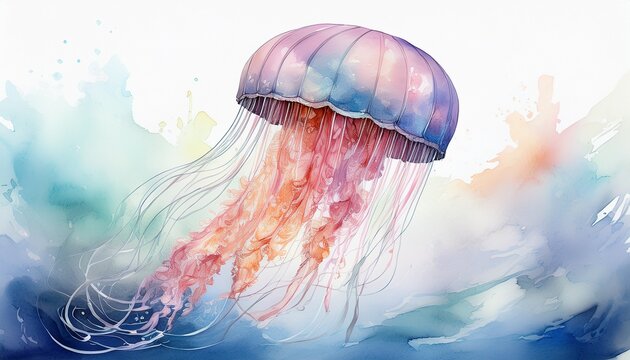 Zarte Qualle &ndash; Aquarell im Meeresstil mit flie&szlig;enden Farben