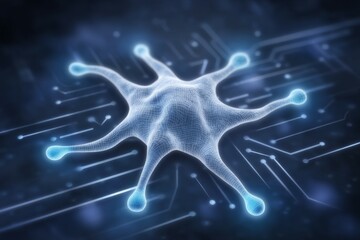 Digital neural network concept with glowing synapse on circuit background