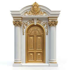 Obraz premium Ornate golden door with white pillars and archway