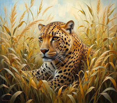 Tiger in the golden fields, wildlife scene with a dangerous animal.