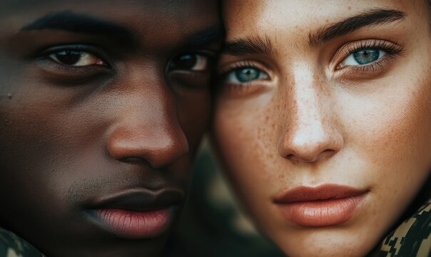 Army soldiers portrait showcasing diversity and inclusivity. AI generated illustration.