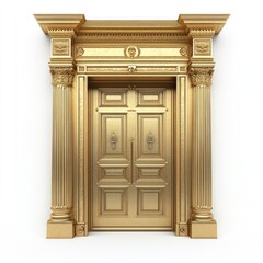 Fototapeta premium Ornate golden doorway with classical pillars and trim