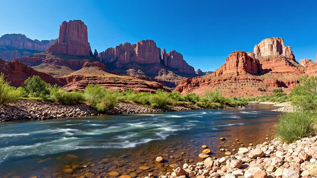 Red rock canyon river view