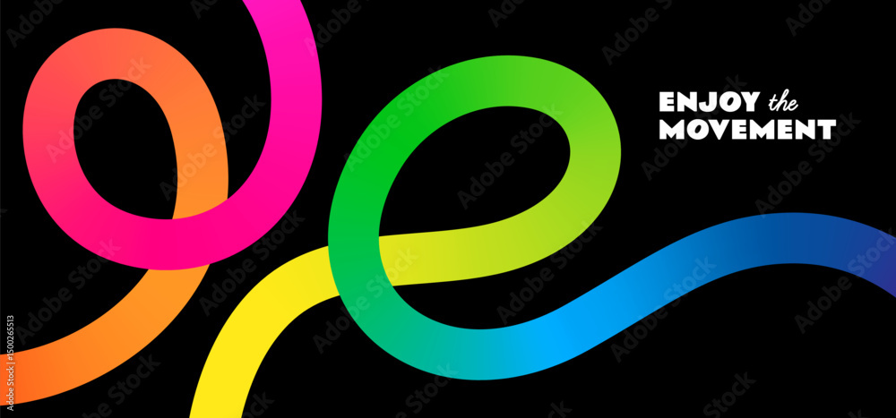 Fototapete Abstract Color Line Waves on Black Background. Gradient Wave Shape Ribbon. 3D Curve Lines Pattern. Vector Rainbow Graphics Element