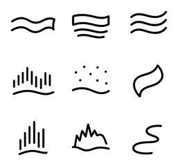 Fototapeta premium Aurora Ribbons Icons. Outline icon set of aurora ribbons: wave ribbon, gradient band, ripple lines, night horizon, star dots, soft