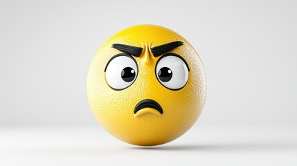 Fototapeta premium A detailed 3D rende of a worried yellow emoji face with furrowed eyebrows, expressing concern and anxiety, perfect for illustrating digital emotions and feelings in various